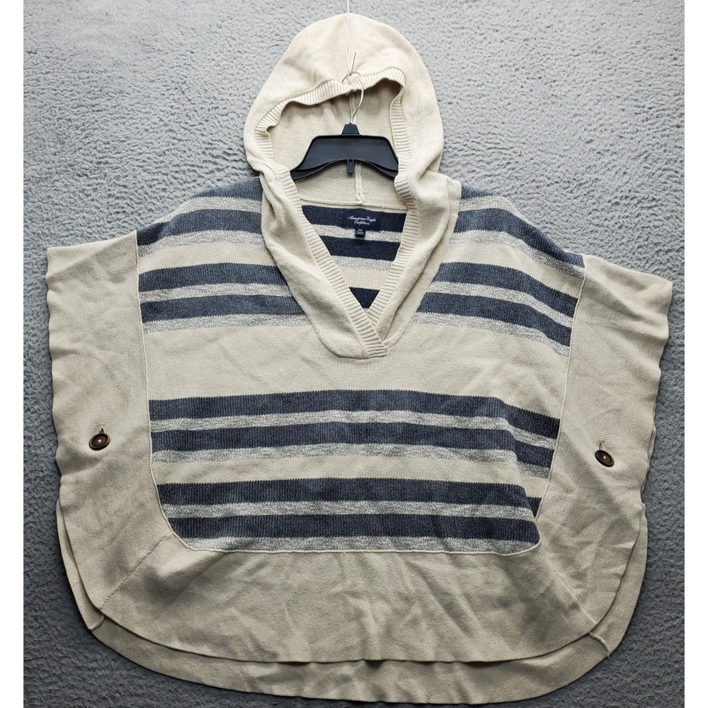 American Eagle Poncho Shrug Sweater Womens Medium Multi Striped Hooded Pullover